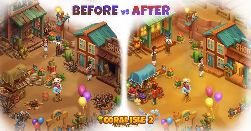 Coral Isle 2: Hisroires tropicales - Avant & Après