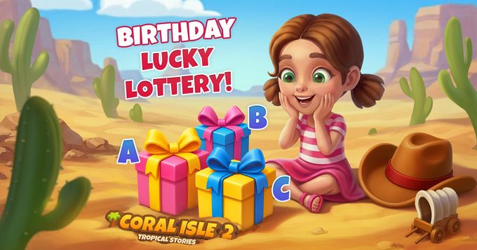 Coral Isle 2: Historias tropicales - ¡Lotería de la suerte de cumpleaños!